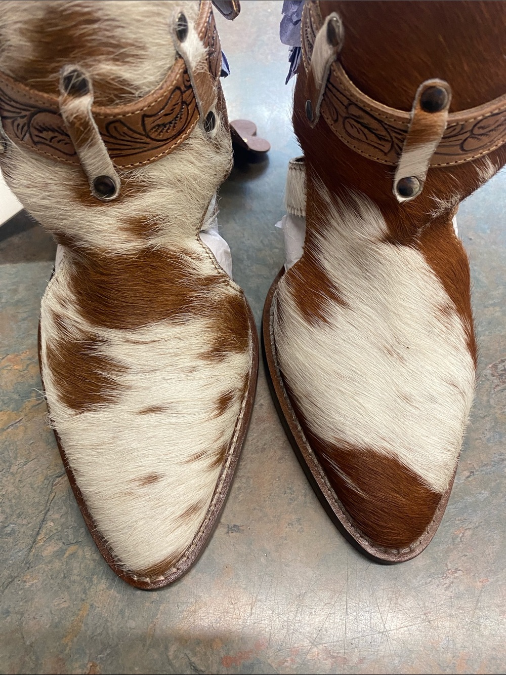 Myra Bag Brown & White Cowhide Cutout Heeled Ankle Boots for Men - Picture 10 of 14